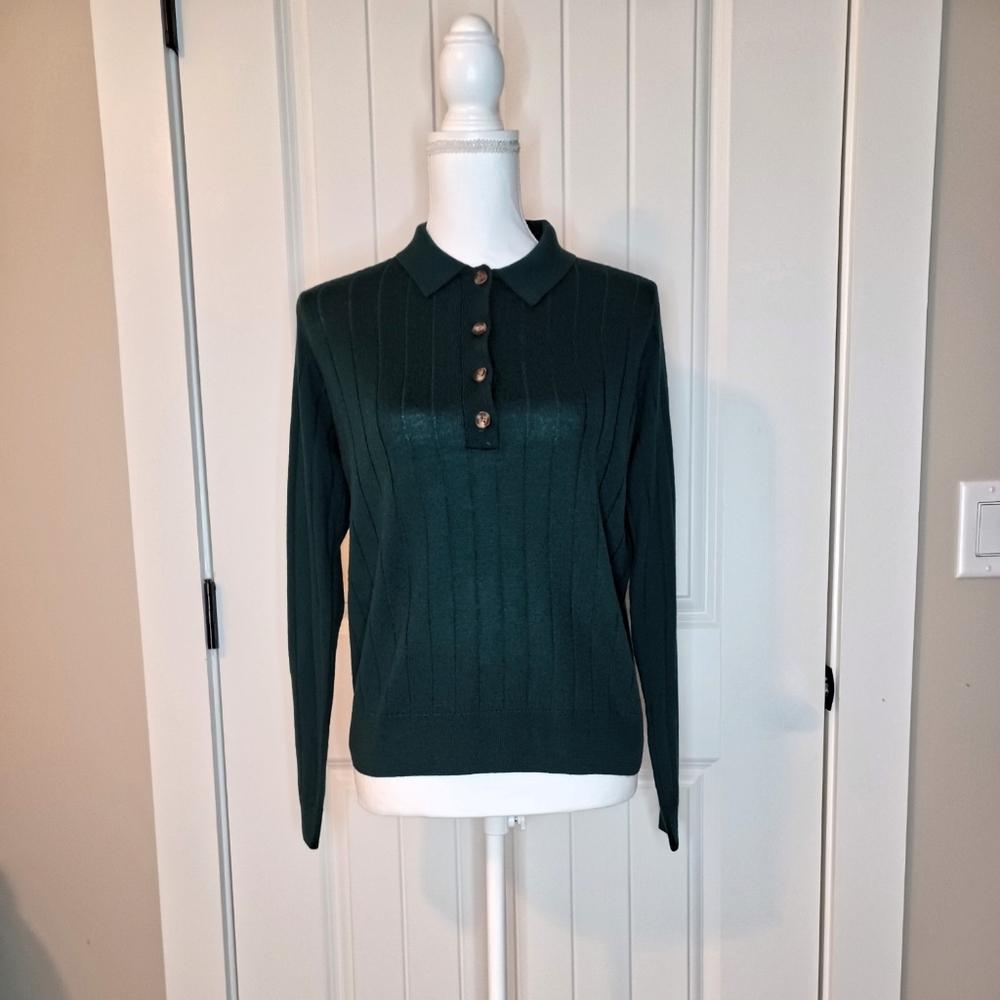 SAKS FIFTH AVENUE Elegant Dark Green Button Down Shirt